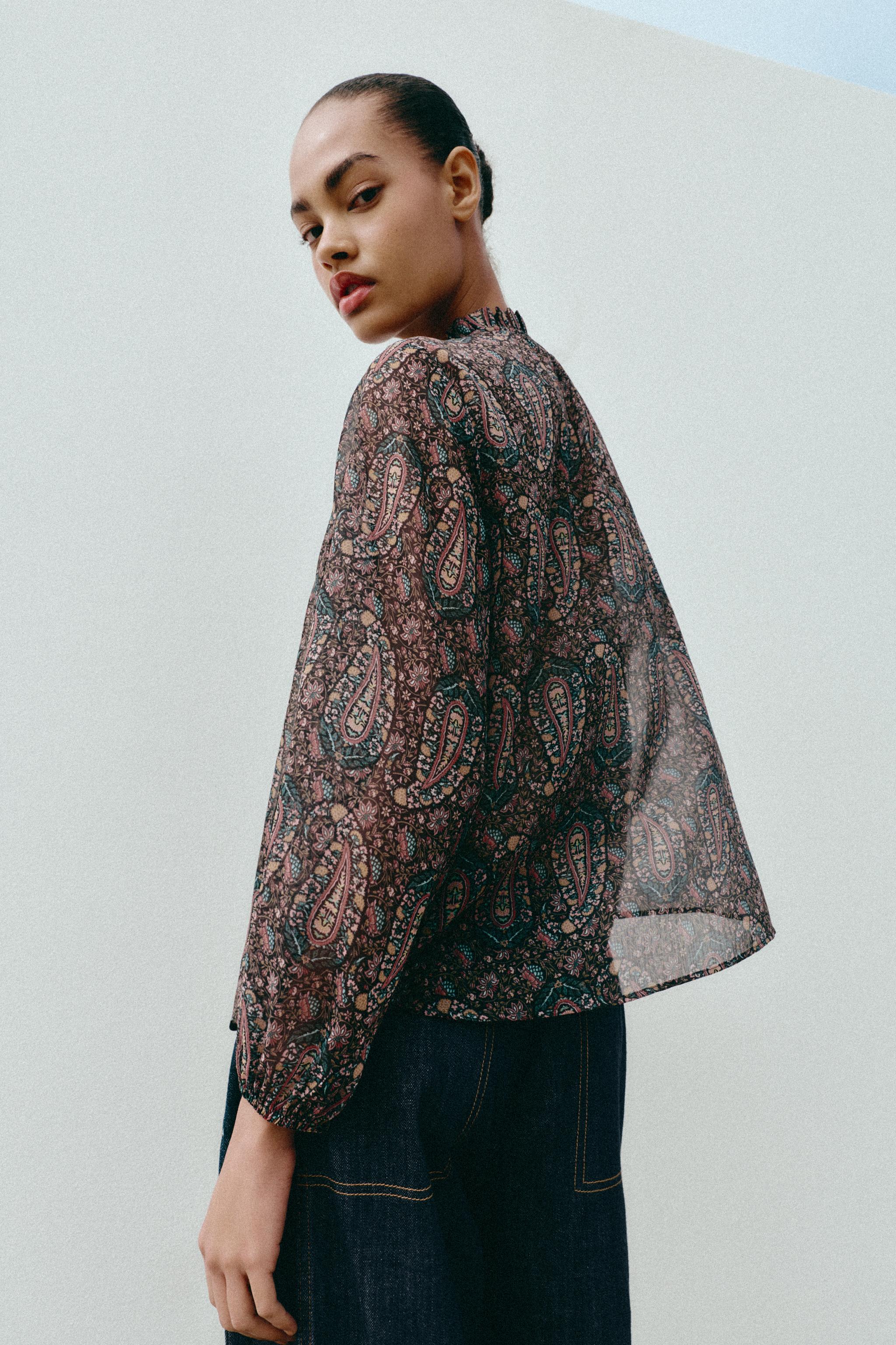 PRINTED SEMI-SHEER BLOUSE